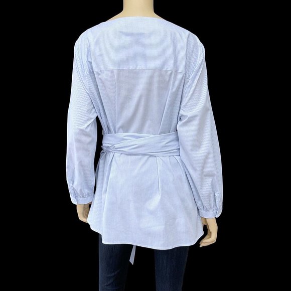 LIKE NEW Blue & White Checked Plus Sz 20 Casual or Dress Wraparound Shirt - Picture 4 of 5